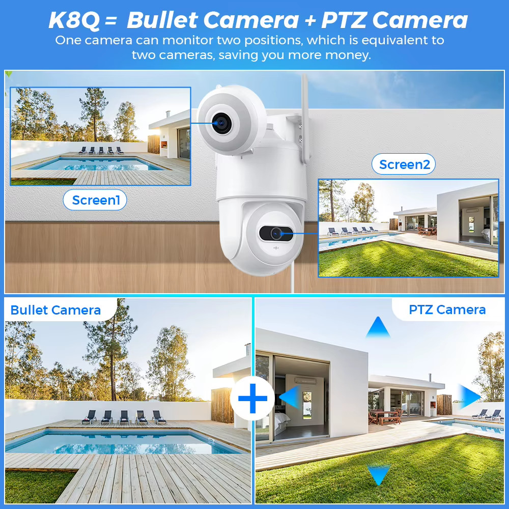 4K 8MP Wifi Camera PTZ Outdoor Dual Screen Human Detection 4MP CCTV Video Survei