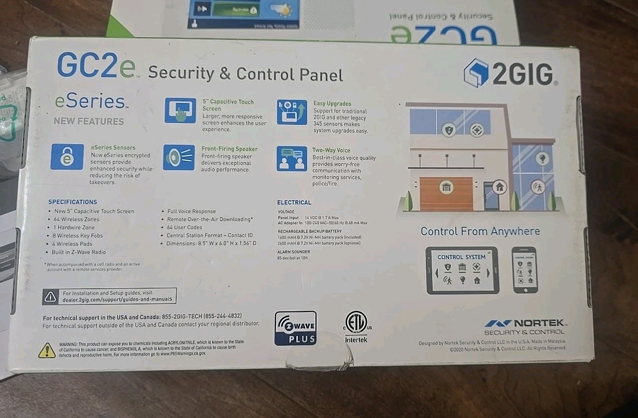 2GIG Security Alarm & Home Automation Control Panel eSeries GC2e 2GIG-GC2E-345