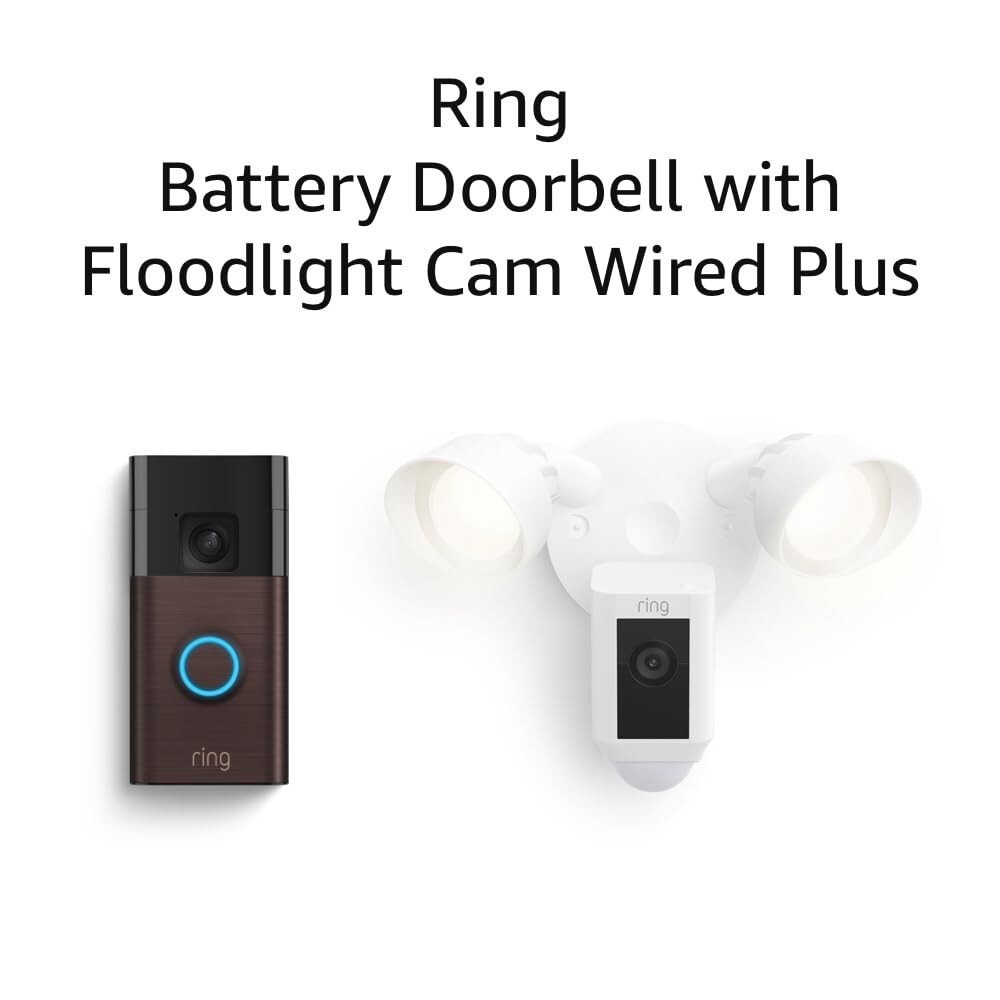 Ring Battery Doorbell Venetian Bronze with Floodlight Cam Wired Plus White