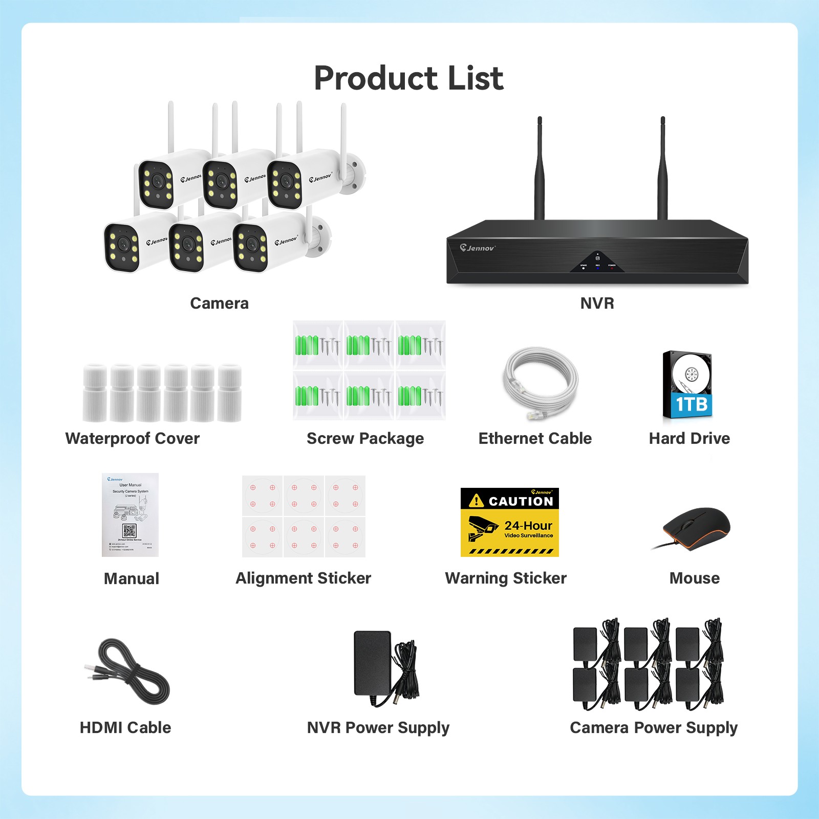 Jennov 5MP Wireless Security Camera System Night Vision Real Time Alerts Outdoor