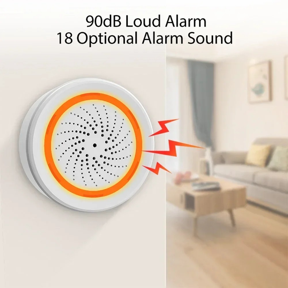 Haozee Tuya ZigBee Smart Siren Alarm 90dB Light Home Security Siren