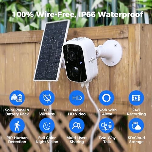 Solar Security Cameras Wireless Outdoor 2 Pack, Battery Powered 3K 2C90-White