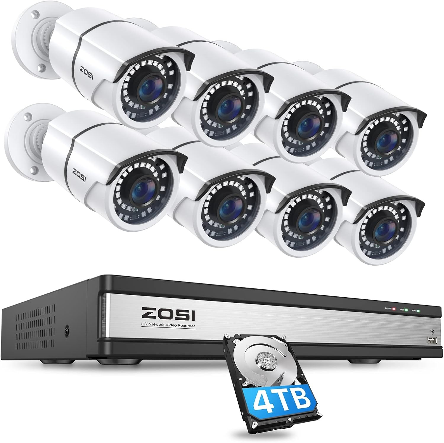 ZOSI 4K NVR PoE Security Camera System 5MP Outdoor IP Camera 120ft Night Vision
