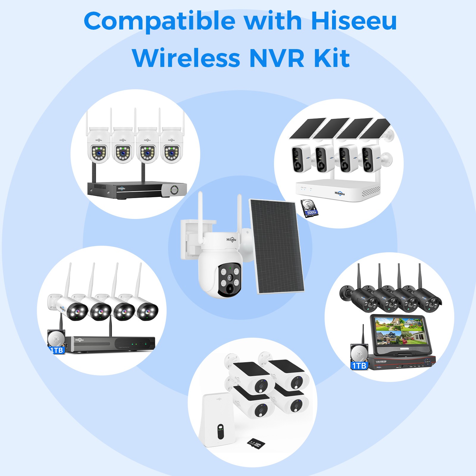 Hiseeu WIFI Solar Battery 4MP Wireless PTZ Security Camera Outdoor PIR Detection