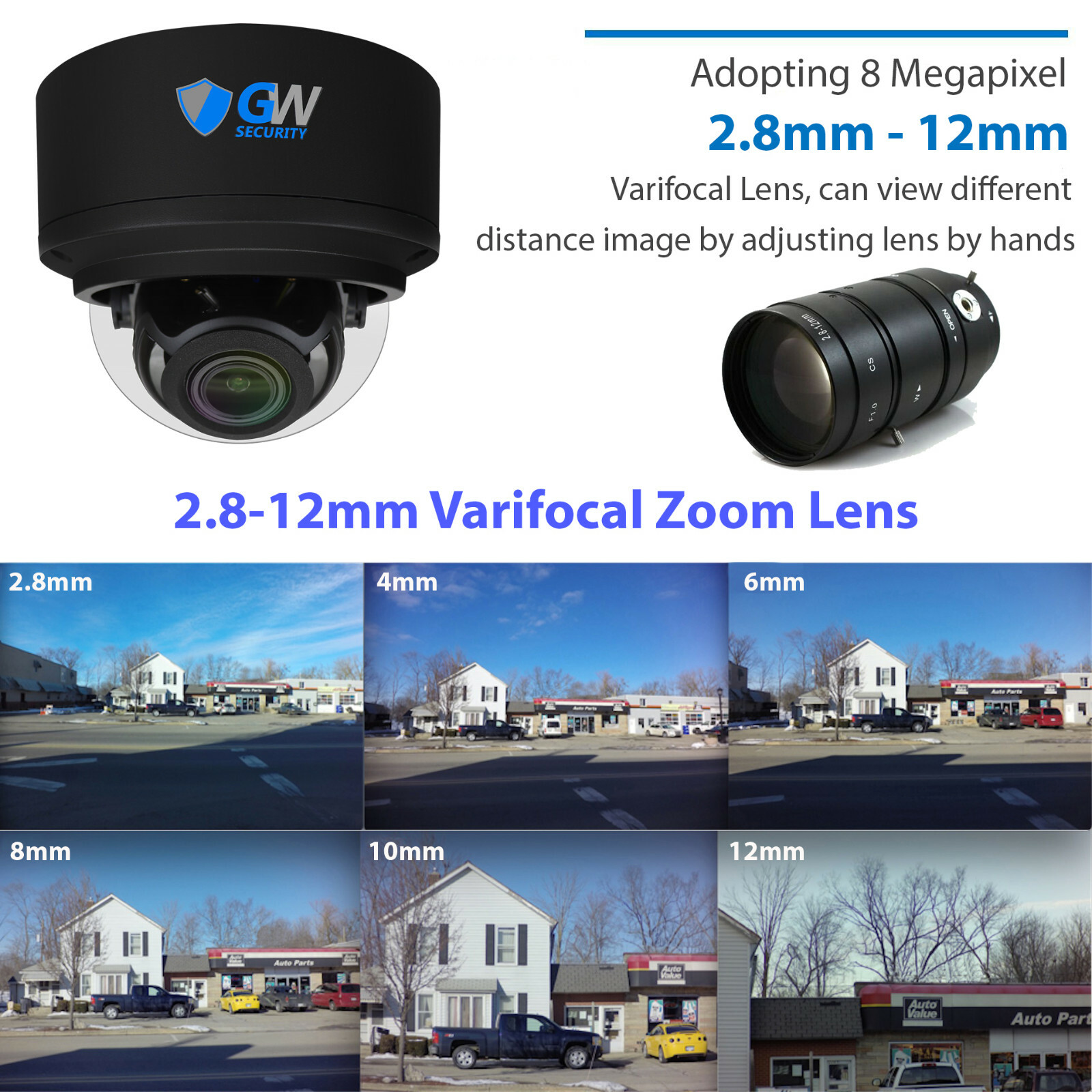 8CH NVR (4) 4K Microphone 2.8-12mm Varifocal IP PoE Dome Security Camera System