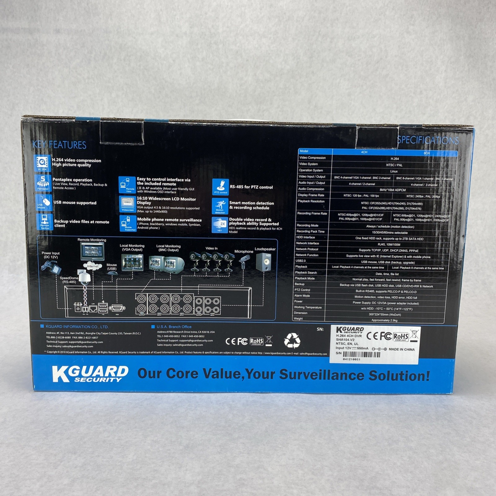KGuard Security H.264 DVR Surveillance Combo Kit w/ 3 Cameras Kit-H02