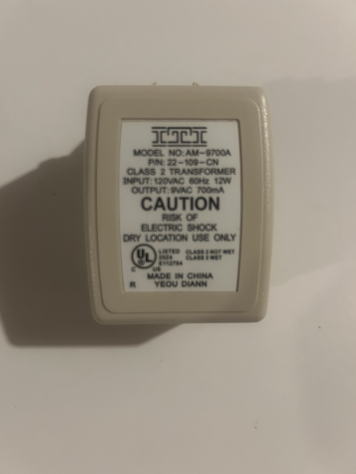 GE Interlogix 22-109 CN 9VAC, 700mA, AM-9700A Power Transformer. Brand NEW 7