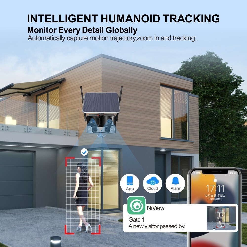 4K 8MP 180° Ultra Wide View Angle 4G Solar Security Camera Outdoor WIFI