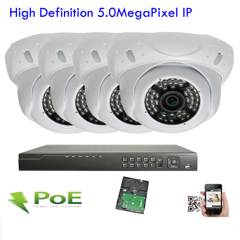 4Channel H.265 NVR 2592x1920P 5MP PoE 48IR IP IP66 ONVIF Security Camear System