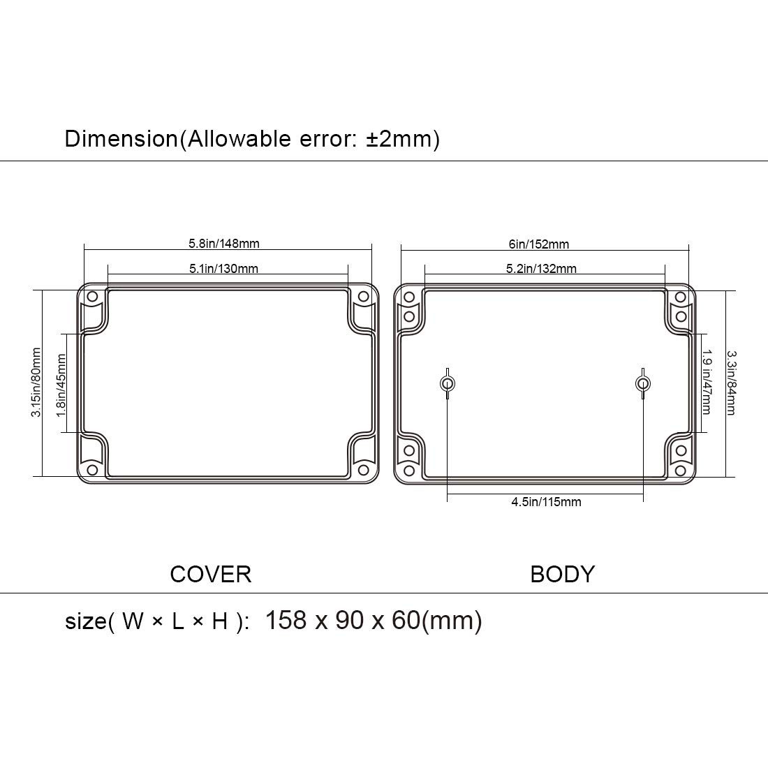 LeMotech Project Box ABS Plastic Junction 6.2″ x 3.5″ x 2.4″, Black (1 pack)