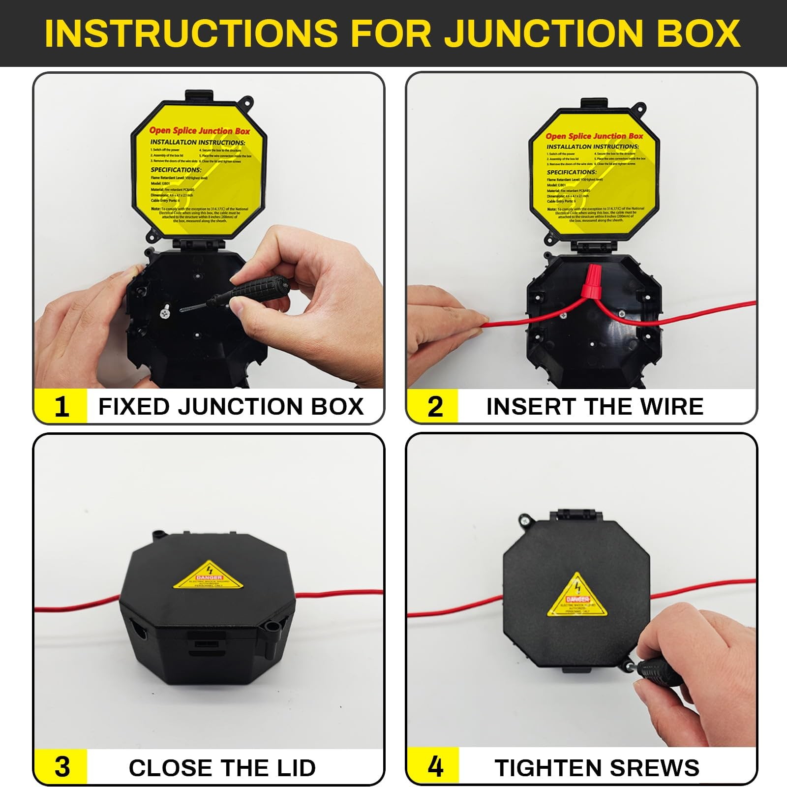 MIARALA Black Open Splice Junction Box (4 Pack), Electrical 4 pack,