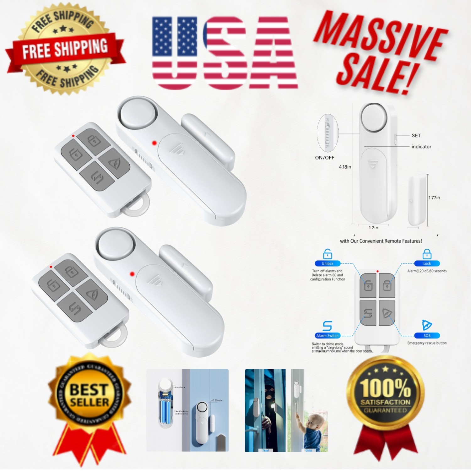Wireless Door Alarm System – 120dB Alerts & Easy Installation (2-Pack)