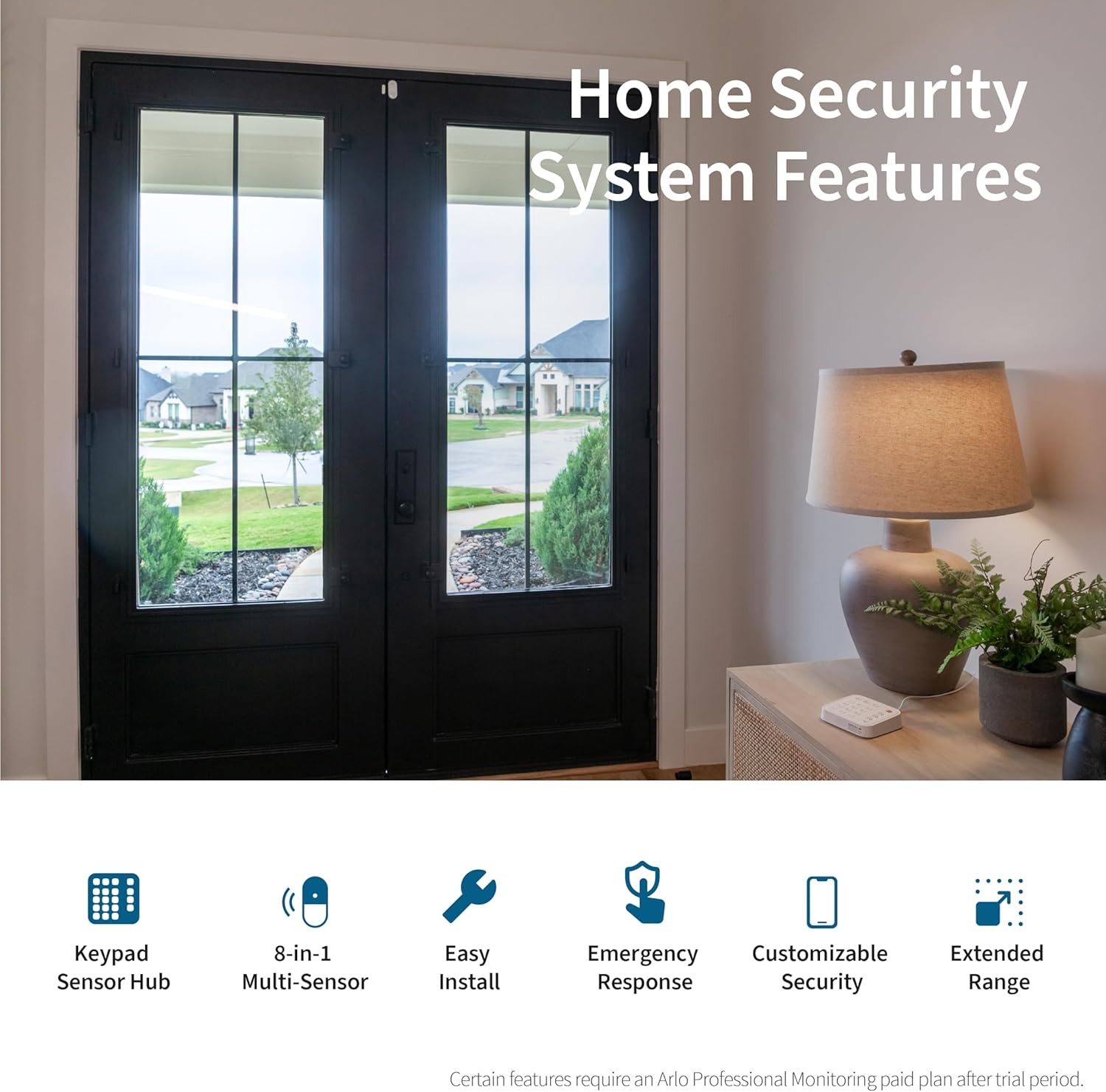 Home Security System – Wired Keypad Sensor Hub, (2) 8-In-1 Sensors, 24/7 Profess