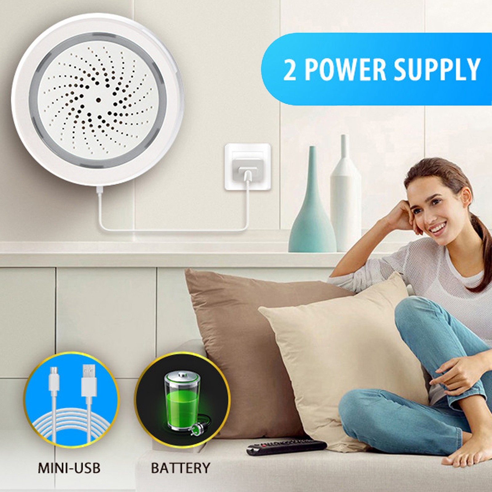 90dB Sound Light Siren Alarm With APP Control Impact Sensitive Burglar Alert