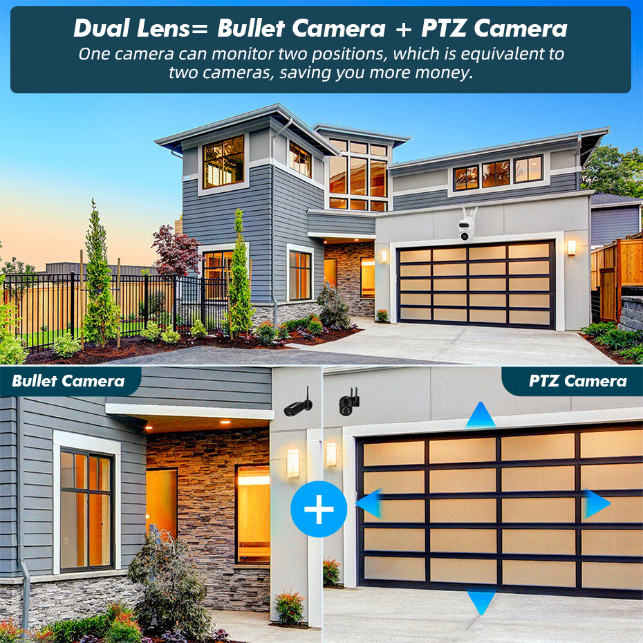 Dual lens security camera Wireless 10MP HD WiFi IP PTZ Home outdoor camera