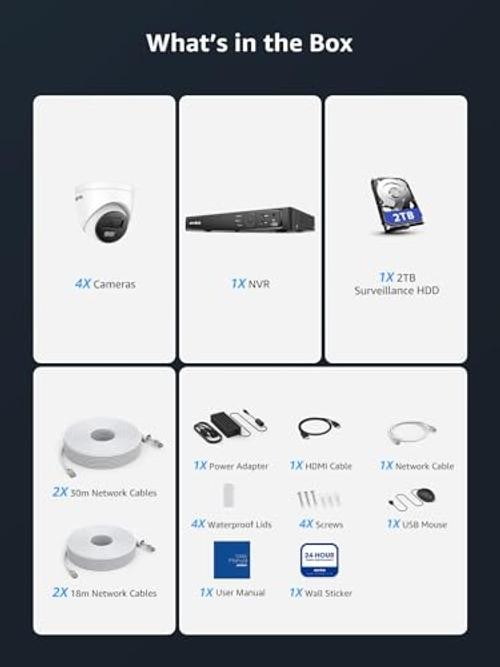 4K PoE Security Camera System with Audio Recording, 8 Channel 12MP WHITE