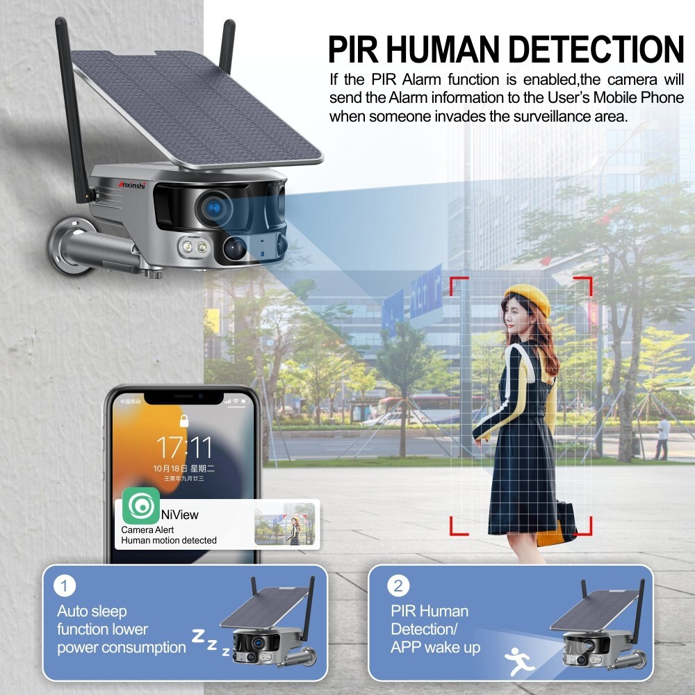 4K 8MP 180° Ultra Wide View Angle 4G Solar Security Camera Outdoor WIFI