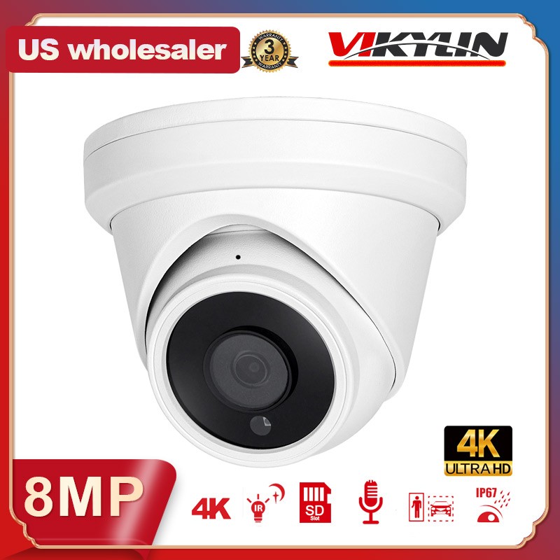 Vikylin 4K 8CH 8POE NVR CCTV System 8MP Security IP Camera Turret IR 30m MIC Lot