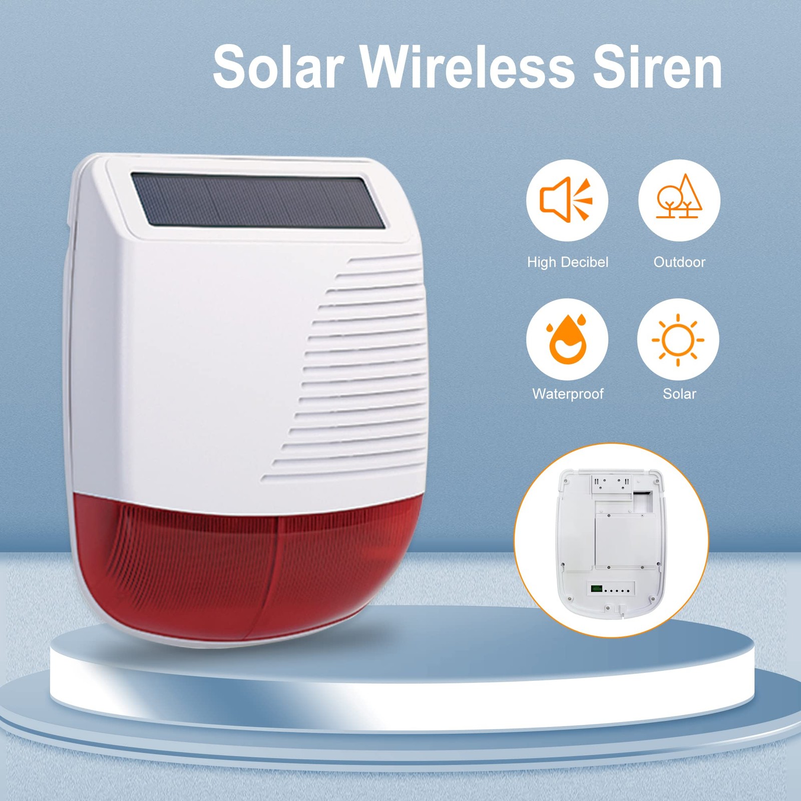 Solar Strobe Alarm Light 120db Sound Security Siren Light IP67 Waterproof for…