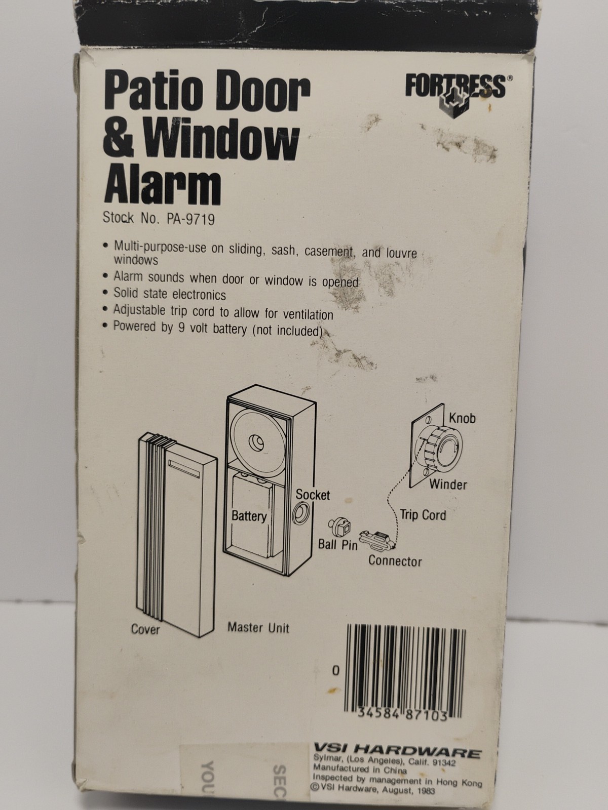 Patio DOOR & WINDOW ALARM wireless Fortress Vintage 1983