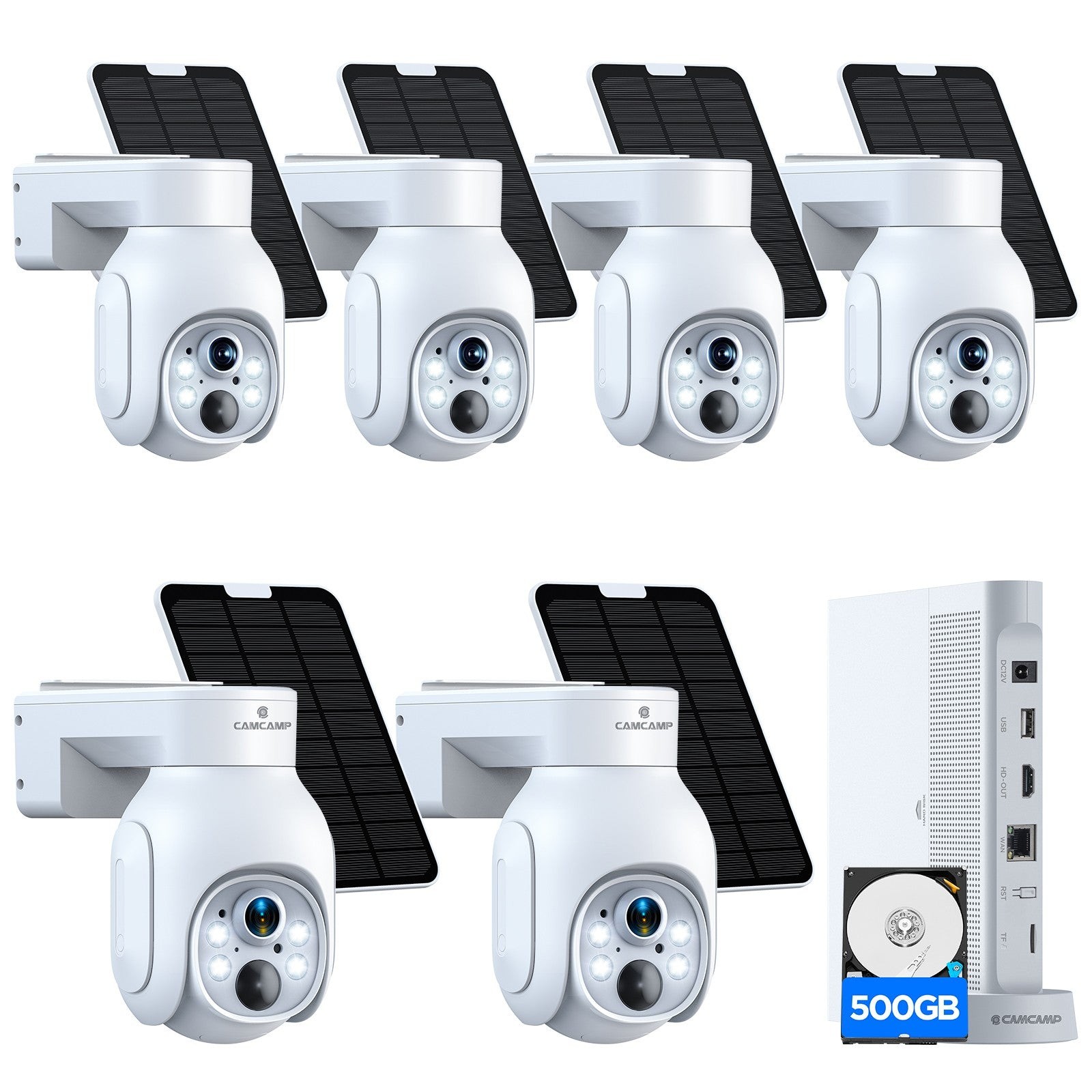 CAMCAMP 4MP Wireless Solar Security Camera System Humanoid Detect 10CH NVR+500GB