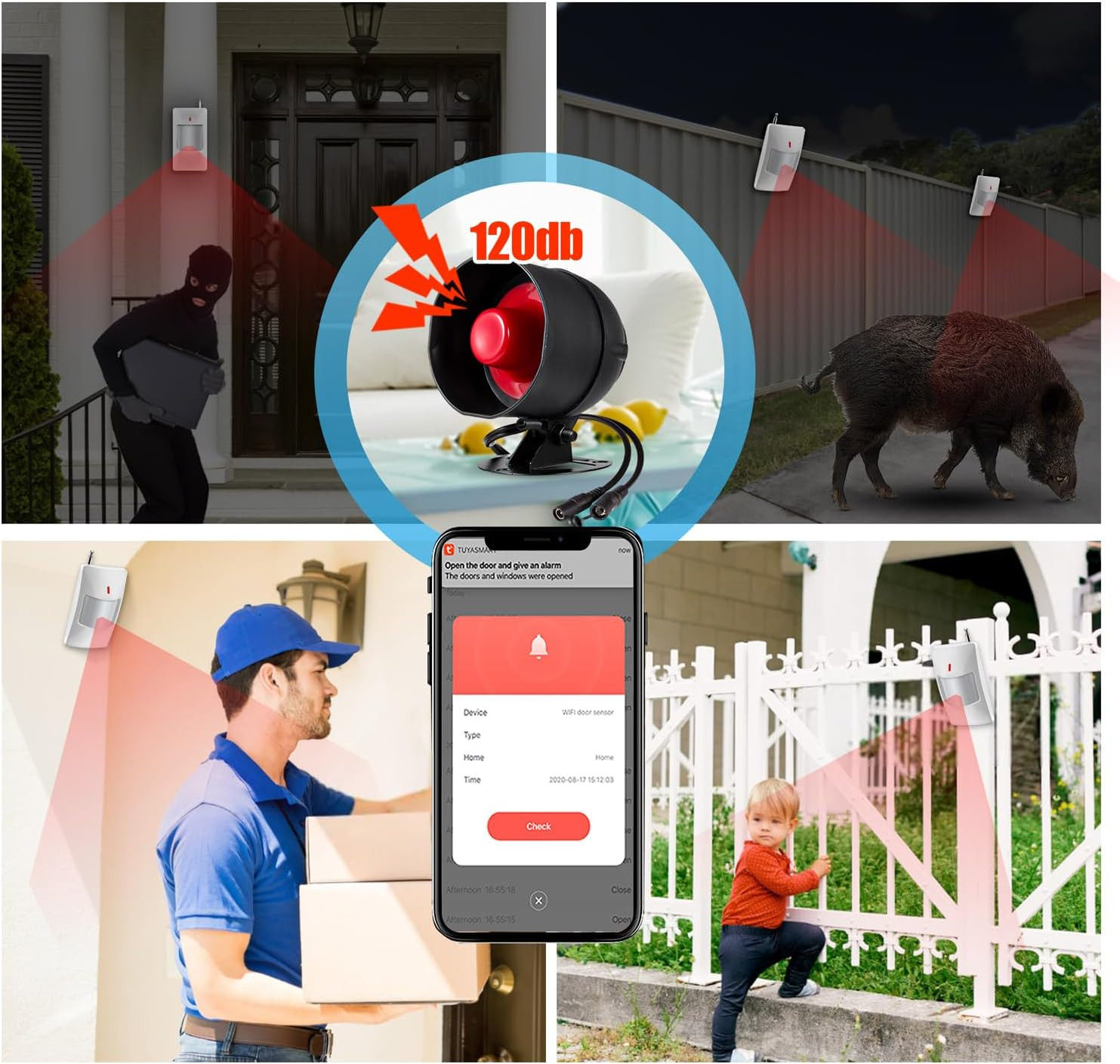 Wifi Alarm Security System, 120Db Wireless Alarm System for Home Security with F