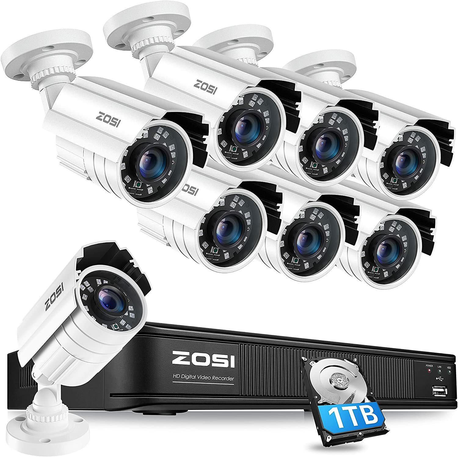 ZOSI H.265+ 8CH 5MP Lite DVR 2MP Bullet Home CCTV Camera System Night Vision 1TB