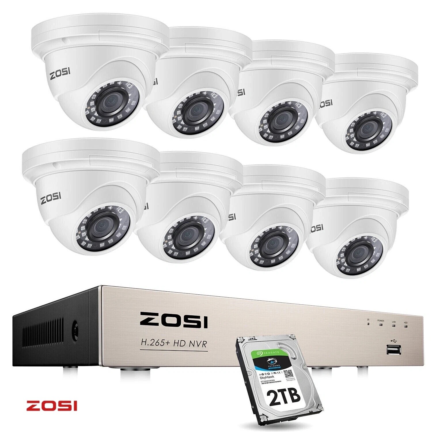 ZOSI 5MP HD 8CH POE Security Camera System Automatic Motion Tracking 2TB NVR