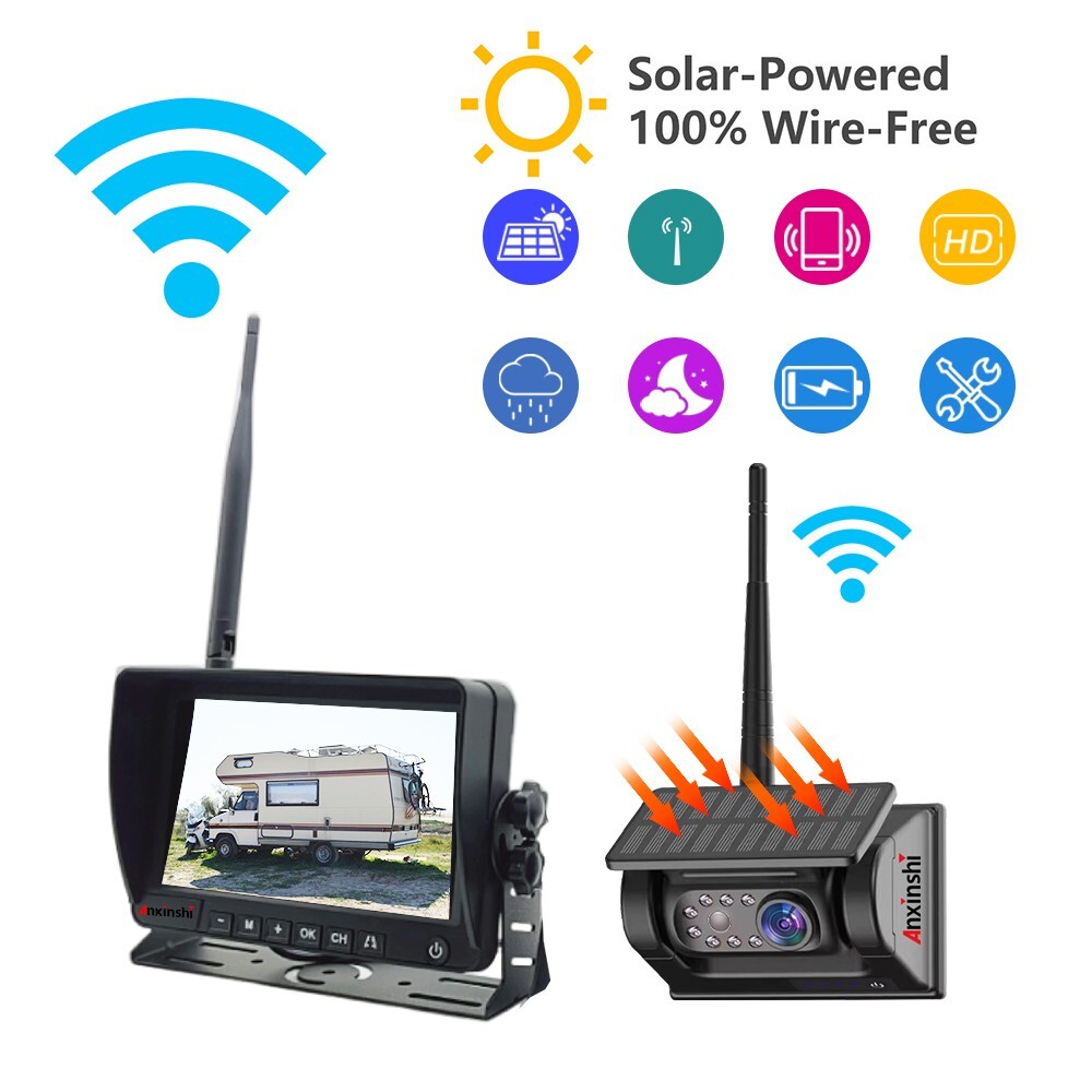 7″ Wireless Monitor DVR Solar Backup Camera Rechargeable Magnetic portable Cam