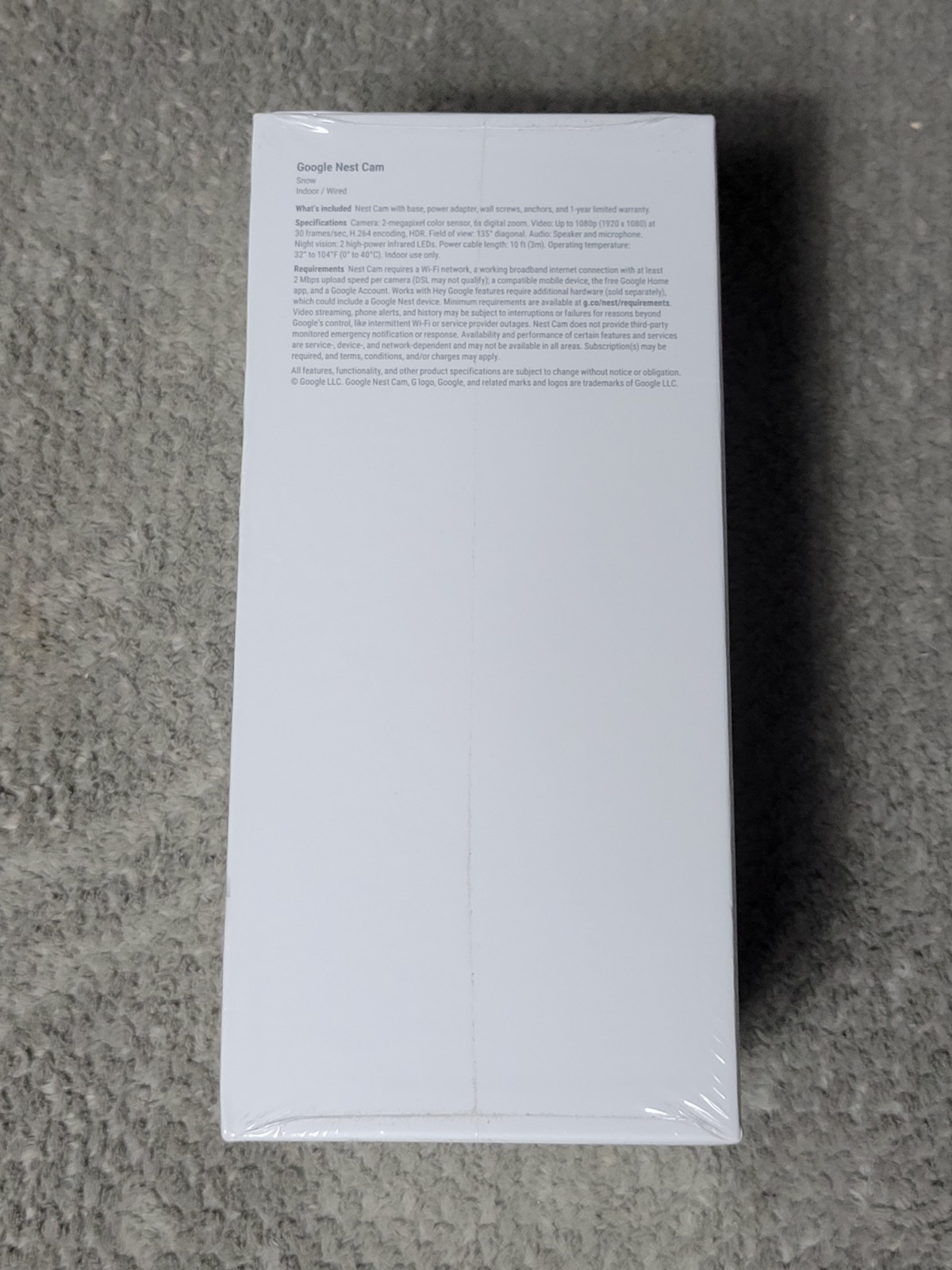Google Nest Indoor Security Cam 1080p (Wired) 2nd Generation Color: Snow SEALED