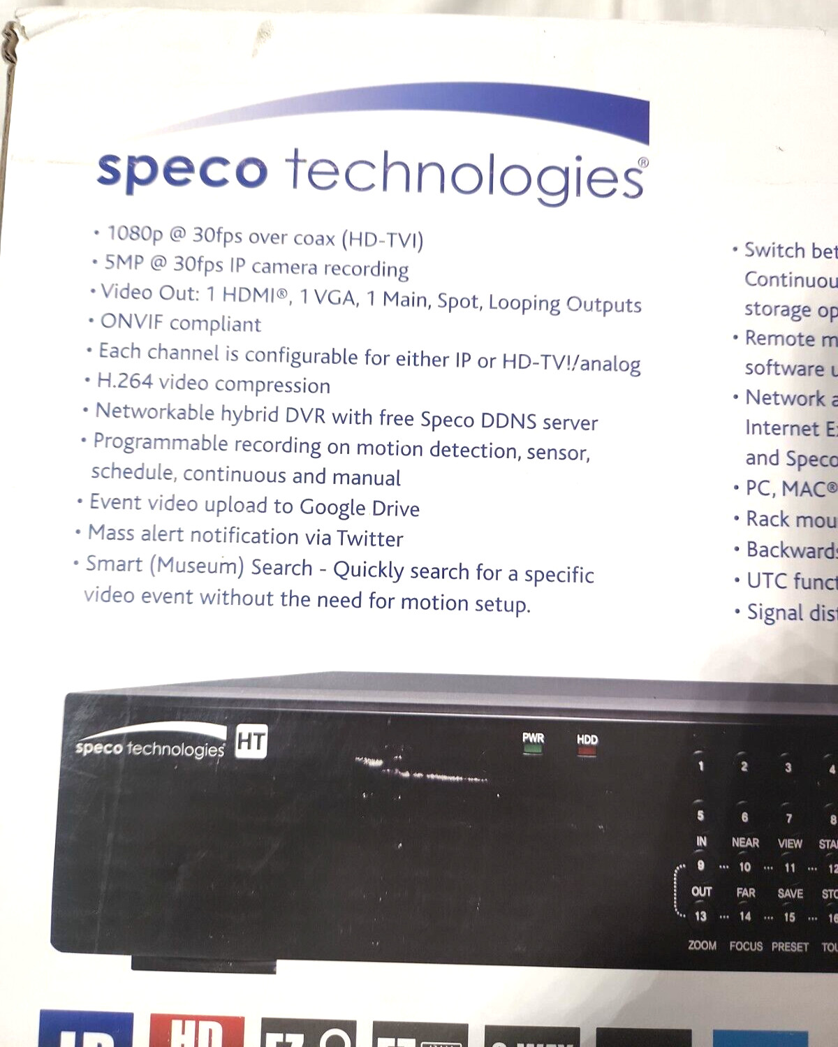 New Speco D8HT3TB 8 CH HD TVI & Analog Full Hybrid Digital Video Recorder DVR