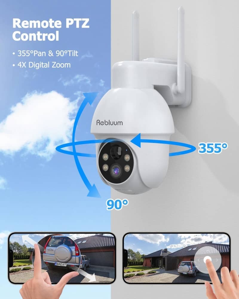 Rebluum 2K Solar Security Camera Wireless Outdoor 360° PTZ Night Vision WiFi
