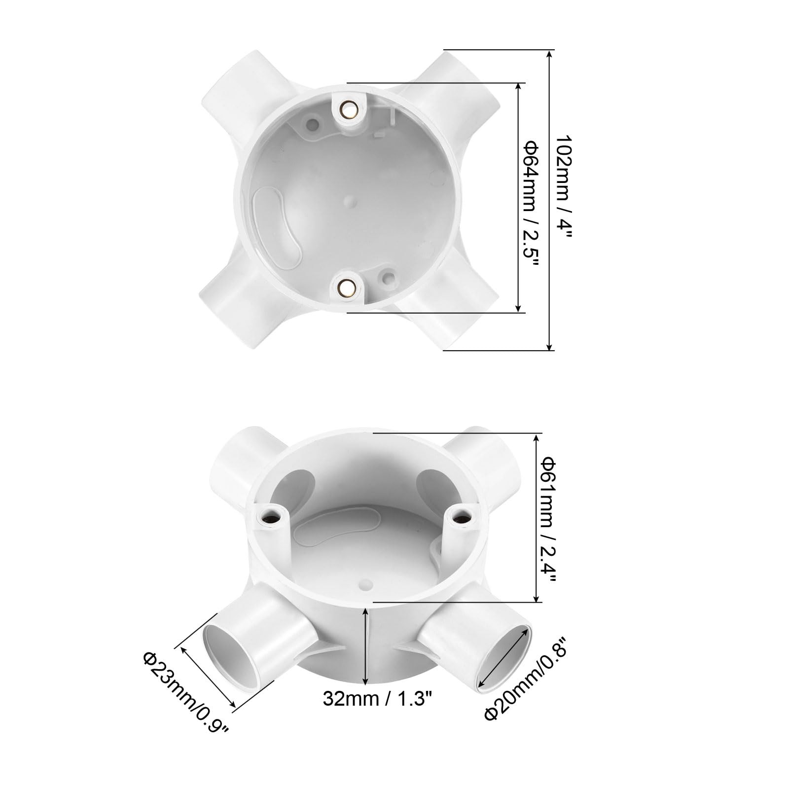 MECCANIXITY 2Pcs PVC Conduit Box Junction 4 Way 20mm with 20mm, White