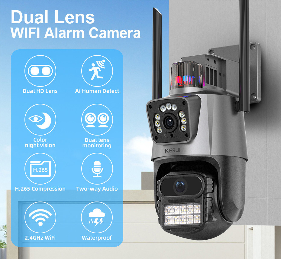 ICSee Dual Lens WiFi IP Camera Wireless Outdoor CCTV PTZ Home Security IR Cam US