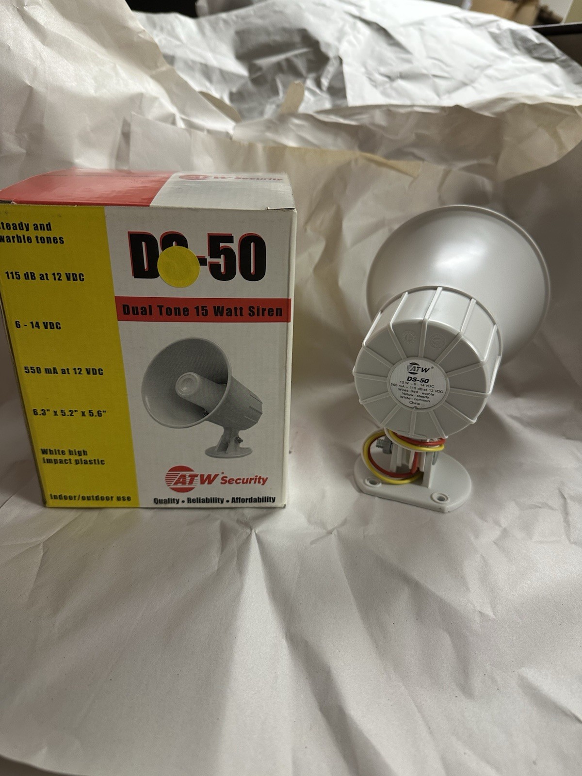 NEW ATW Security DS-50 Dual Tone 15 Watt Siren, White