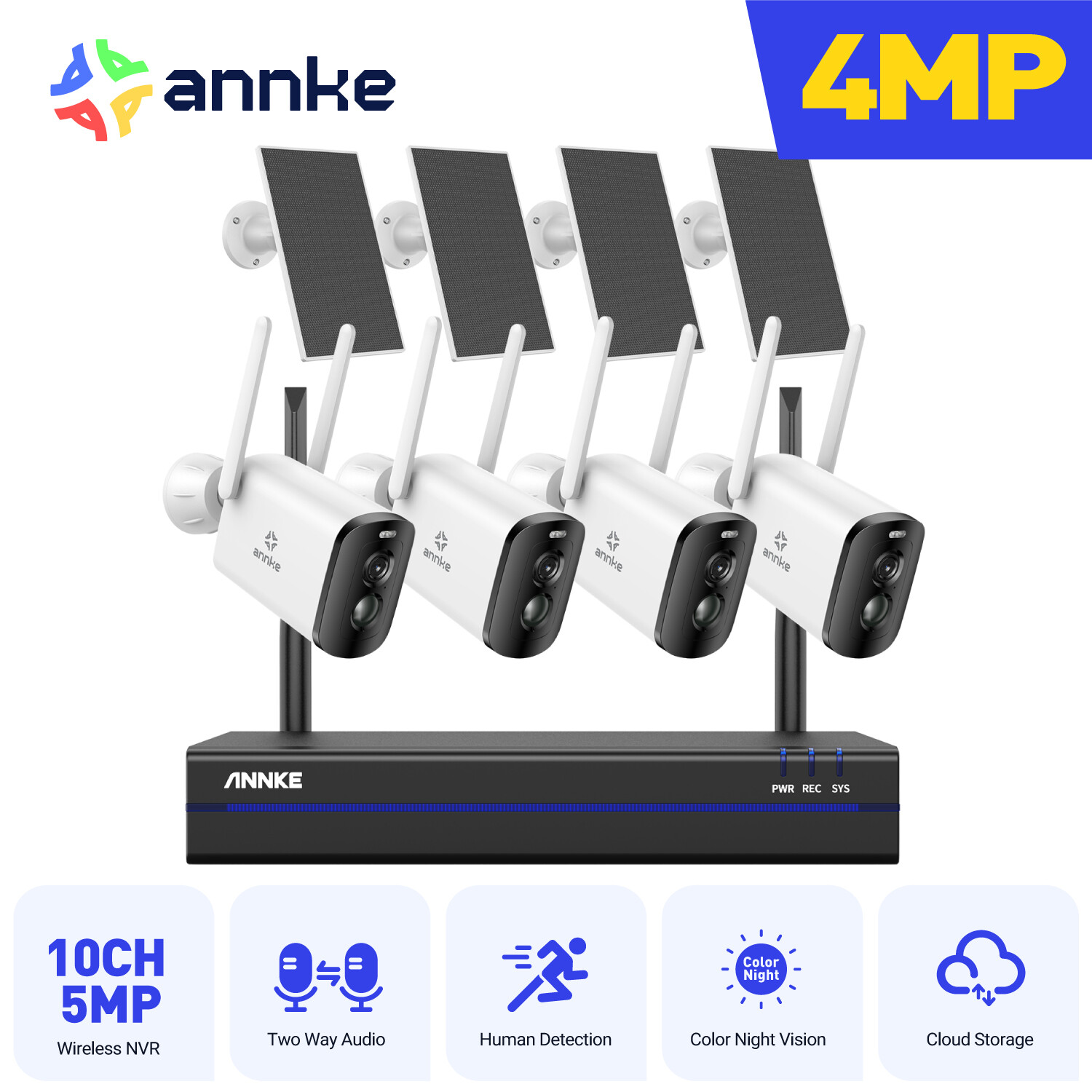 ANNKE Solar Battery Powered 4MP Wireless Security Camera System Two Way Audio