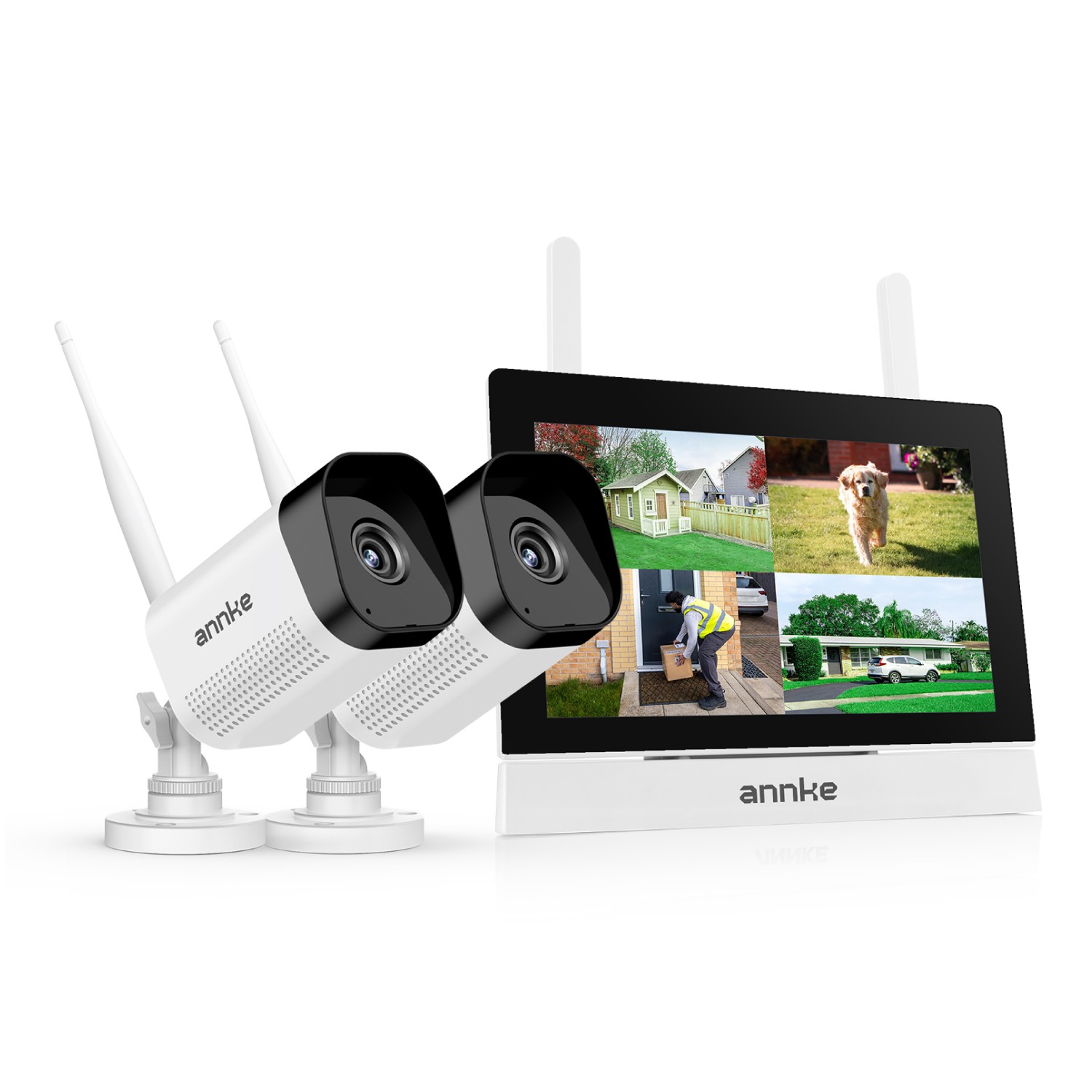ANNKE Wireless 4CH NVR 7″ Monitor 3MP Audio Security Camera System Two-Way Audio