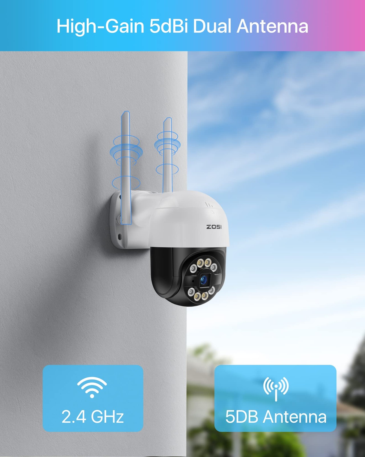 ZOSI 3MP PTZ Outdoor WiFi Security IP Wireless Camera Audio Motion Detection