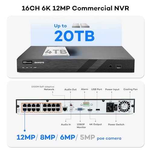 PoE Security Camera System 16 Channel, AcuSearch, 12MP 4K 16CH Commercial NVR