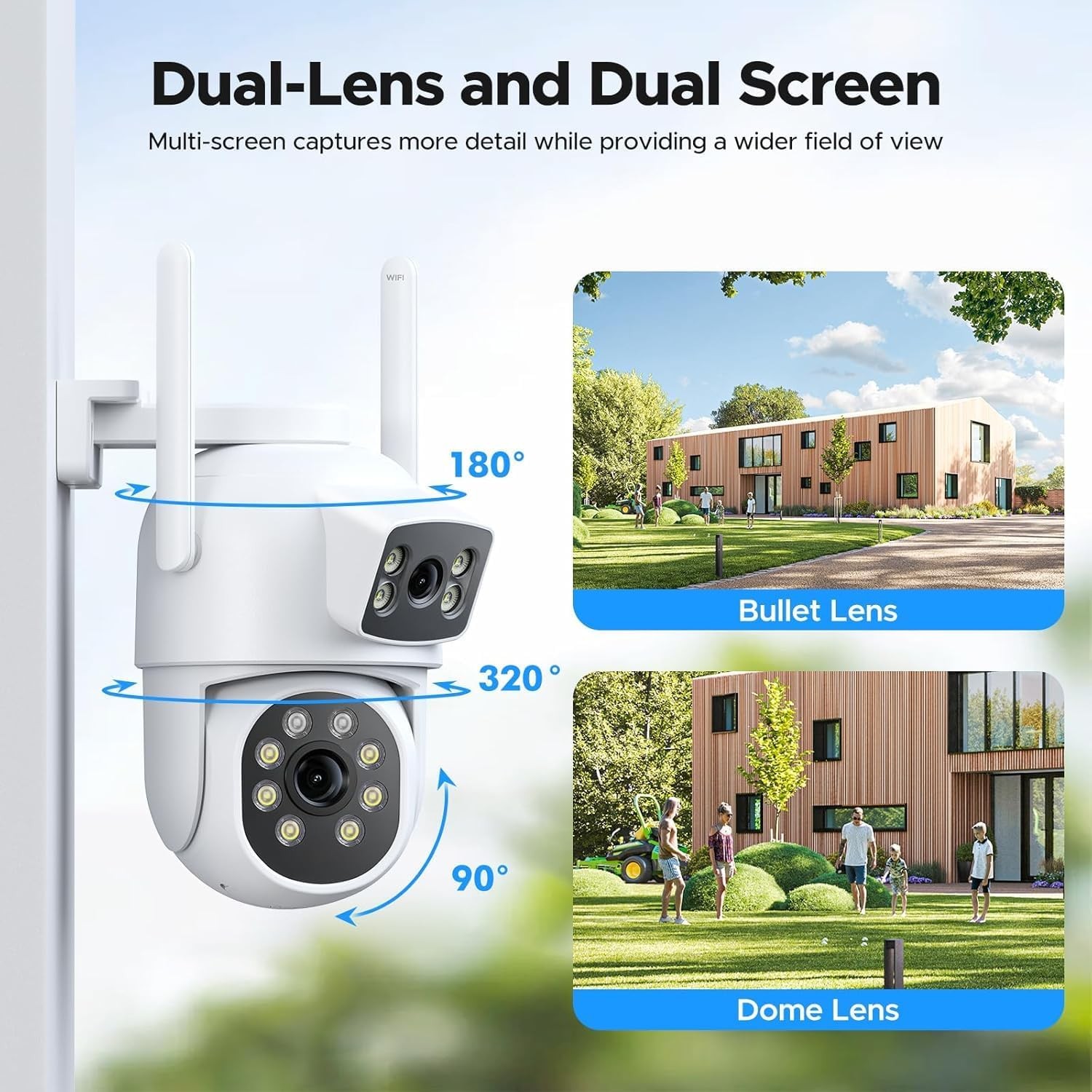 360° PTZ Wireless CCTV System 2-Way Audio IP Camera 10CH NVR Wifi Security 2-Len