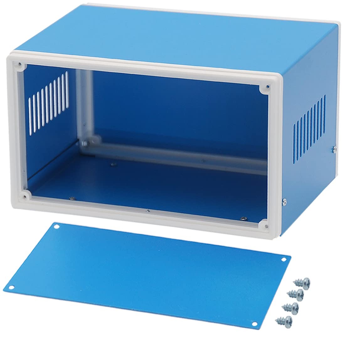 Zulkit Electronic Enclosures Blue Metal 8.3″ x 7.1″ x 5.5″, Blue, White