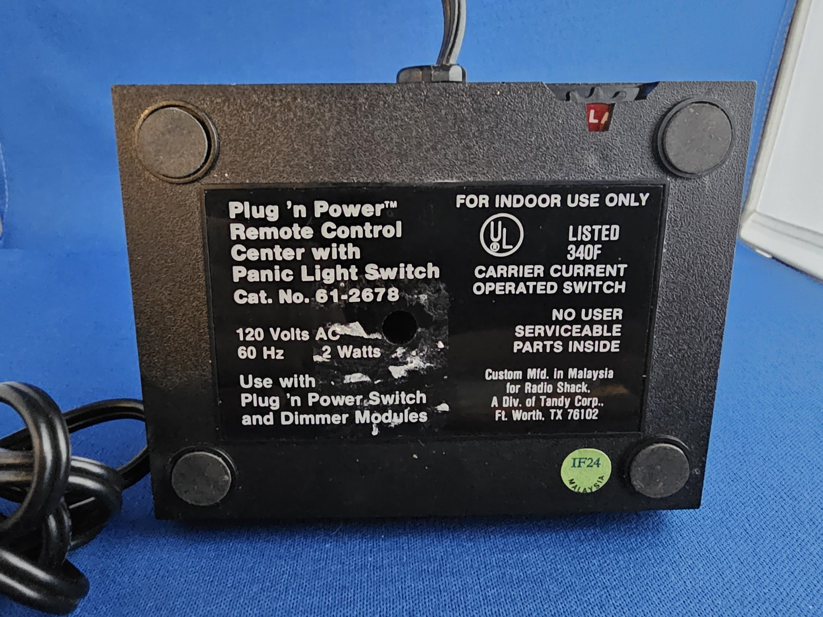 Radio Shack Plug`n Power Remote Control Center 61-2678 Panic Light Switch – used