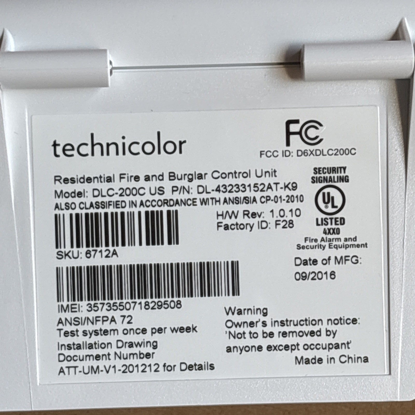 AT&T DLC-200C US Digital Life Controller, Fire / Burglar Alarm Control Unit Only