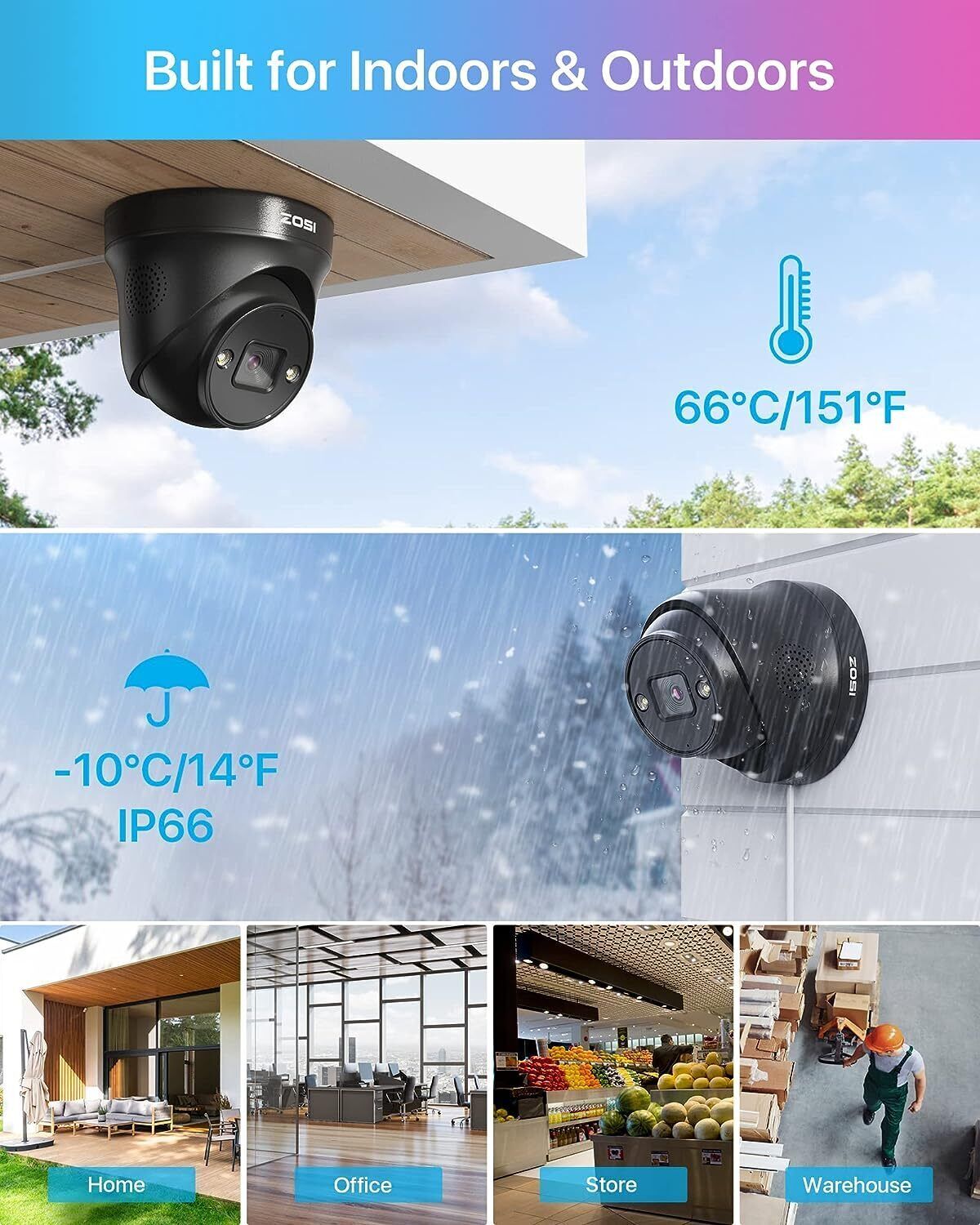 ZOSI 4K 8CH NVR PoE Dome Camera System Weatherproof Outdoor Two-Way Audio 2TB