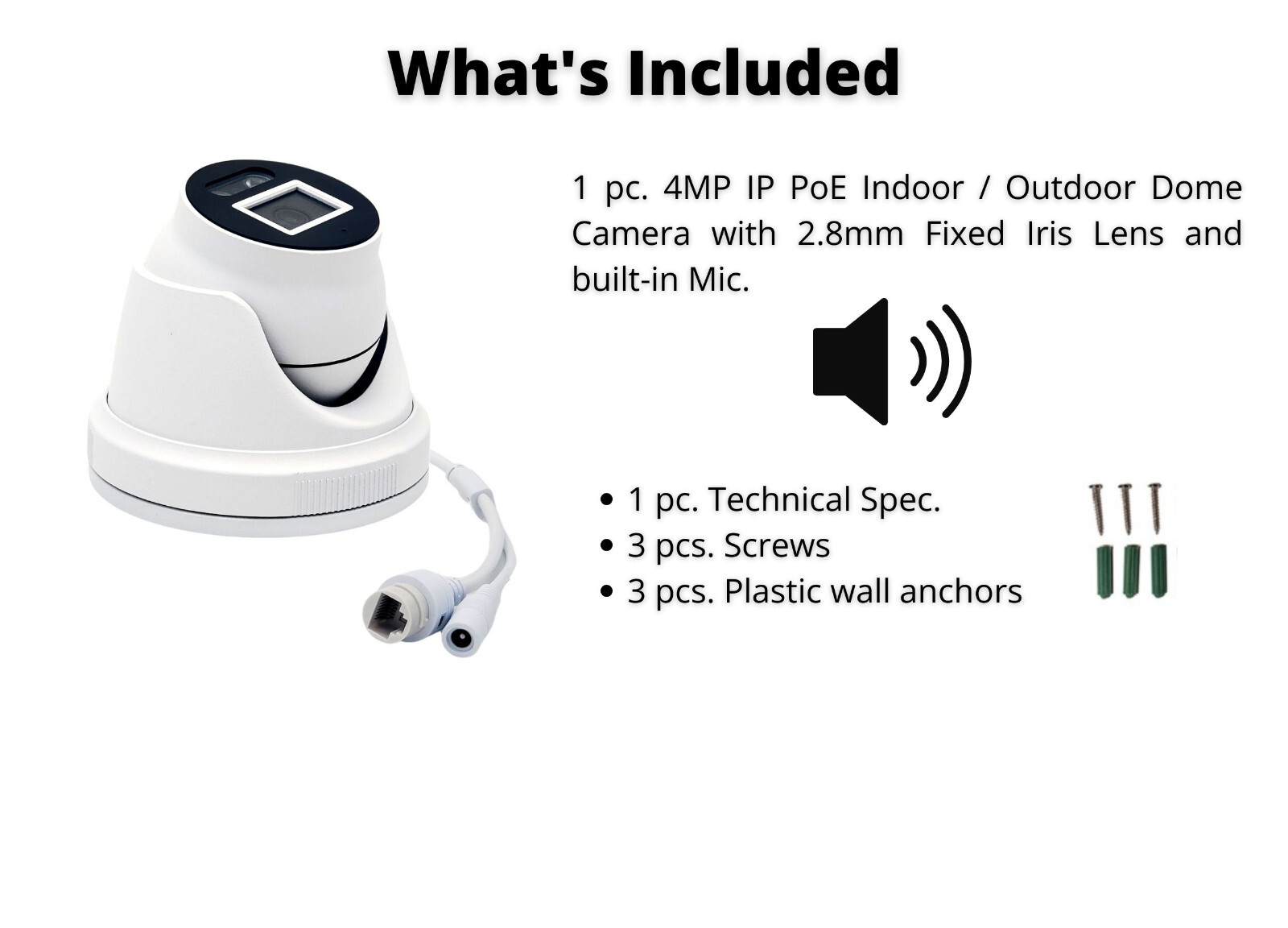 HD 4MP IP PoE Security Surveillance Dome Camera with built-in mic