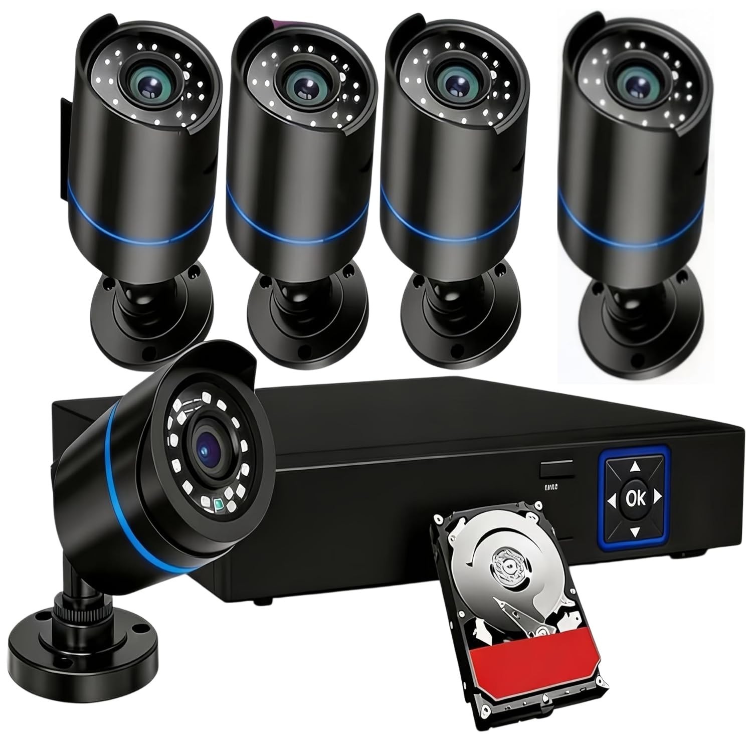3000TVL Home Security System 5MP PoE Wired DVR Camera Kit