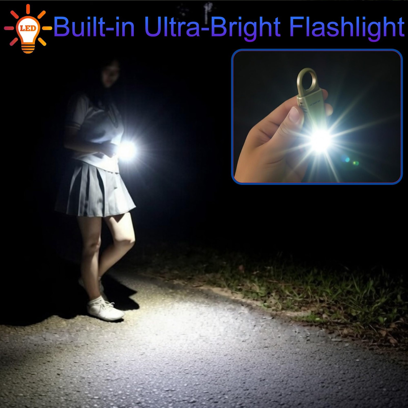 135dB Rechargeable Personal Safety Alarm Built-in Ultra-Bright Flashlight Non…