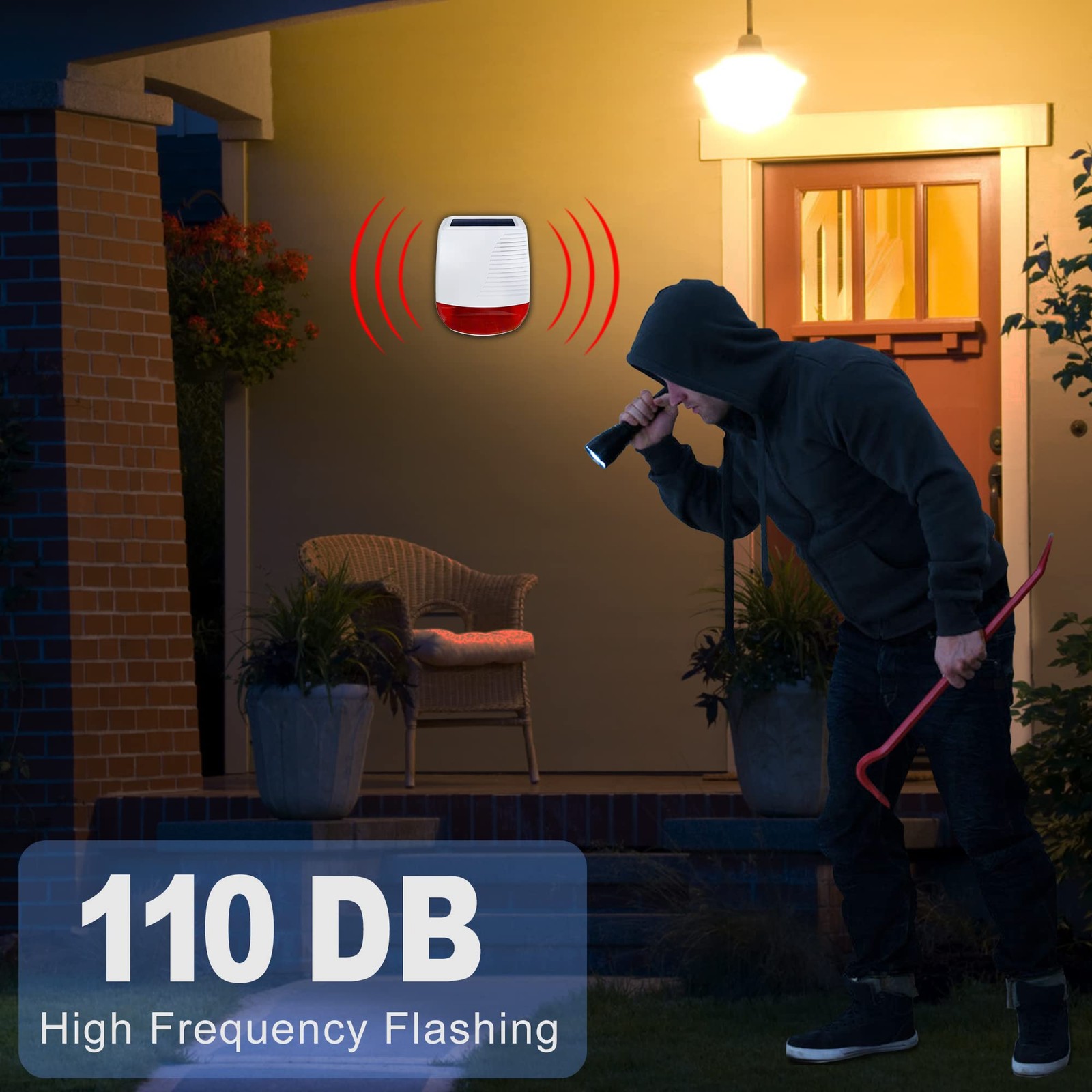 Solar Strobe Alarm Light 120db Sound Security Siren Light IP67 Waterproof for…