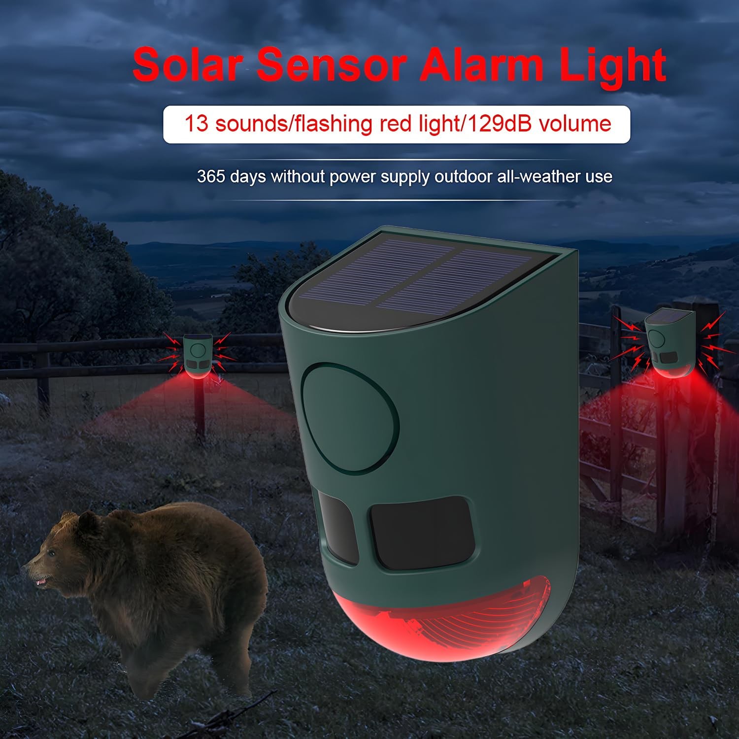 Solar Motion Sensor Alarm Light Outdoor, 130dB Solar Strobe Warning Light wit…