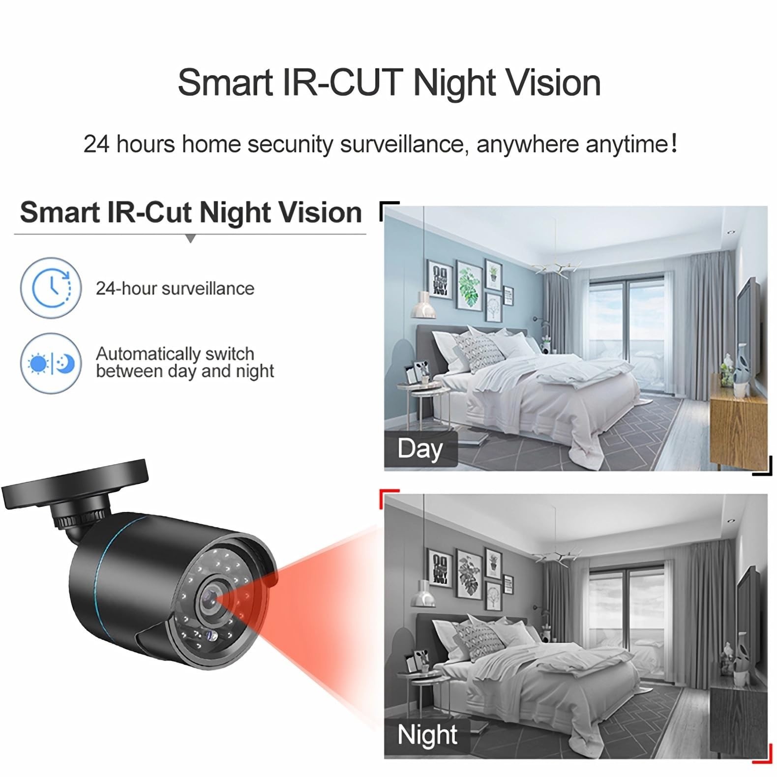 3000TVL Home Security Camera System, 4 Wired 1080P Night Vision DVR Kit, AI Moti